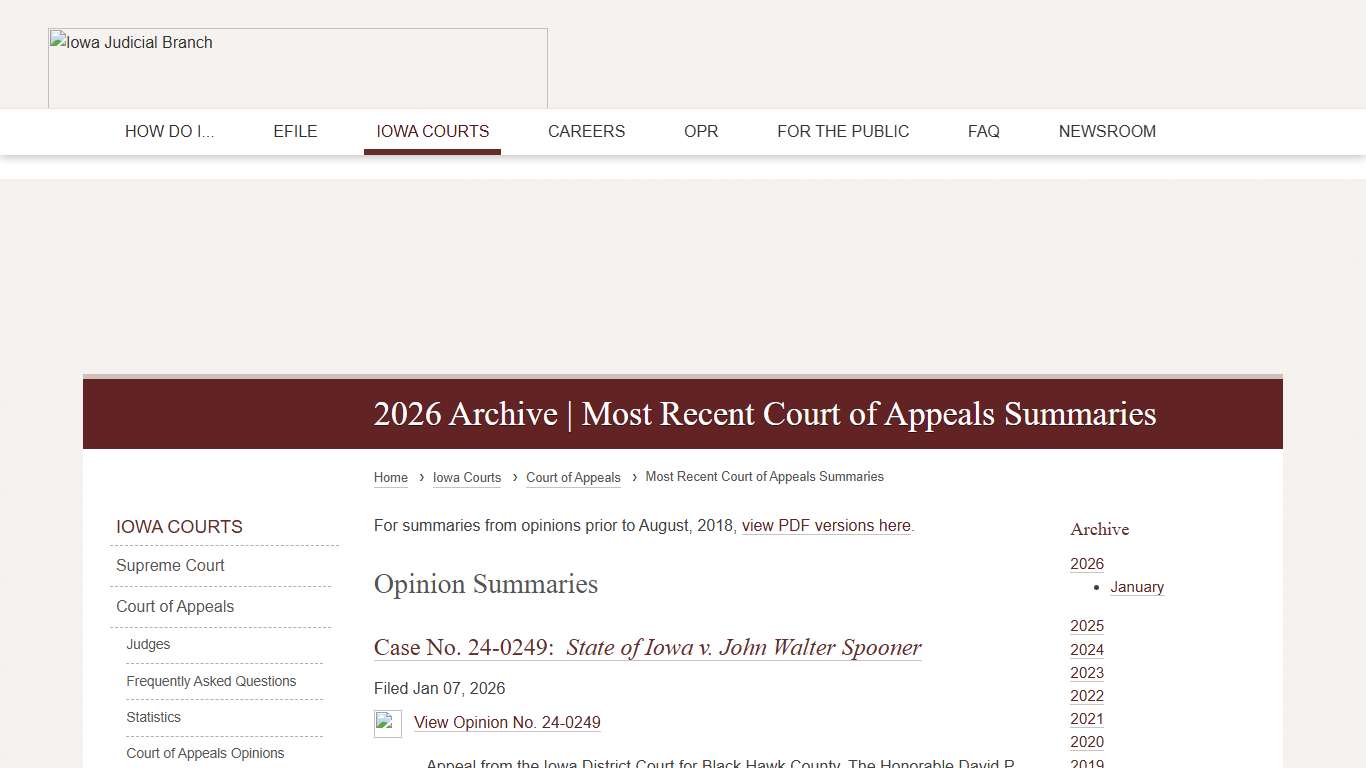 2026 Archive Most Recent Court of Appeals Summaries Iowa Judicial Branch