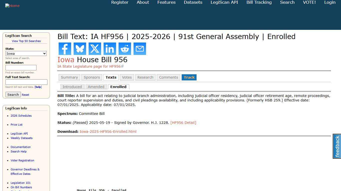 Bill Text: IA HF956 2025-2026 91st General Assembly Enrolled LegiScan