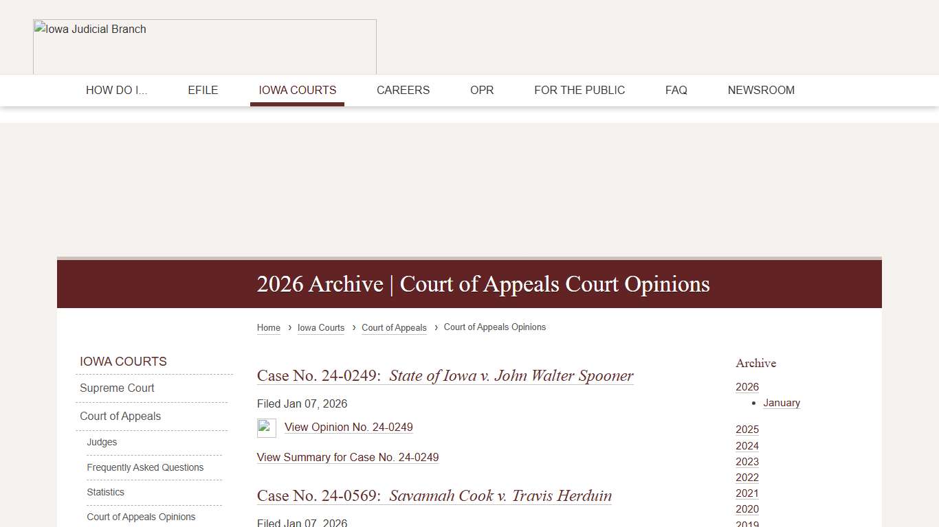 2026 Archive Court of Appeals Court Opinions Iowa Judicial Branch