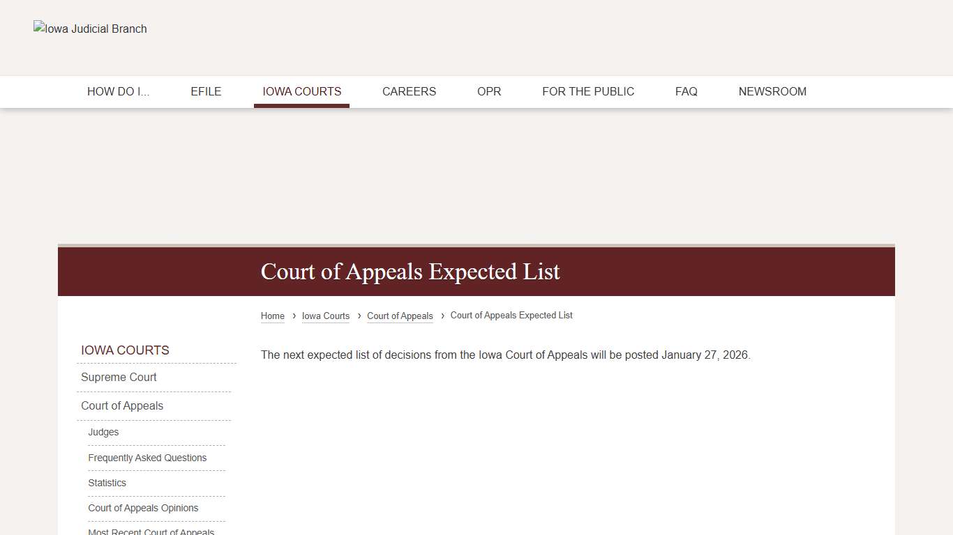 Court of Appeals Expected List Iowa Judicial Branch